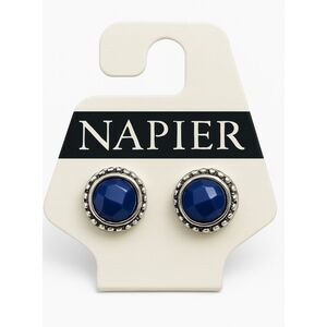 Napier Blue Faceted Stud Earrings Silver Tone Rope Border 1/4" Posts NWT